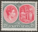 St Kitts-Nevis 1941 KGVI 2d Carmine and Deep Grey p13x12 Chalky Mint SG71a