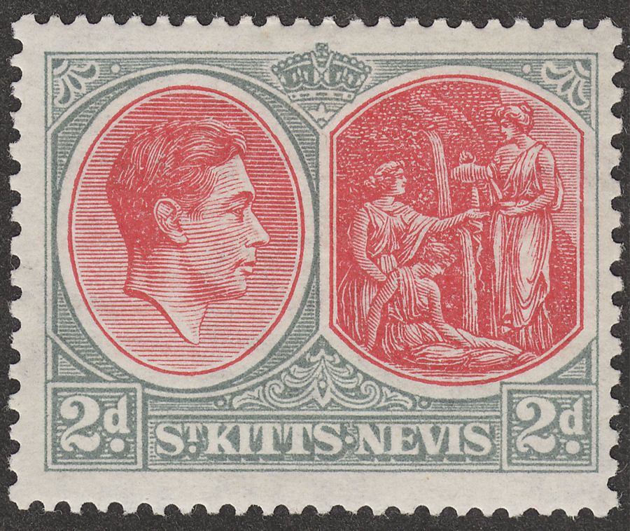 St Kitts-Nevis 1938 KGVI 2d Scarlet and Grey p13x12 Ordinary Mint SG71