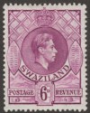 Swaziland 1943 KGVI 6d Deep Magenta p13½x14 Mint SG34a