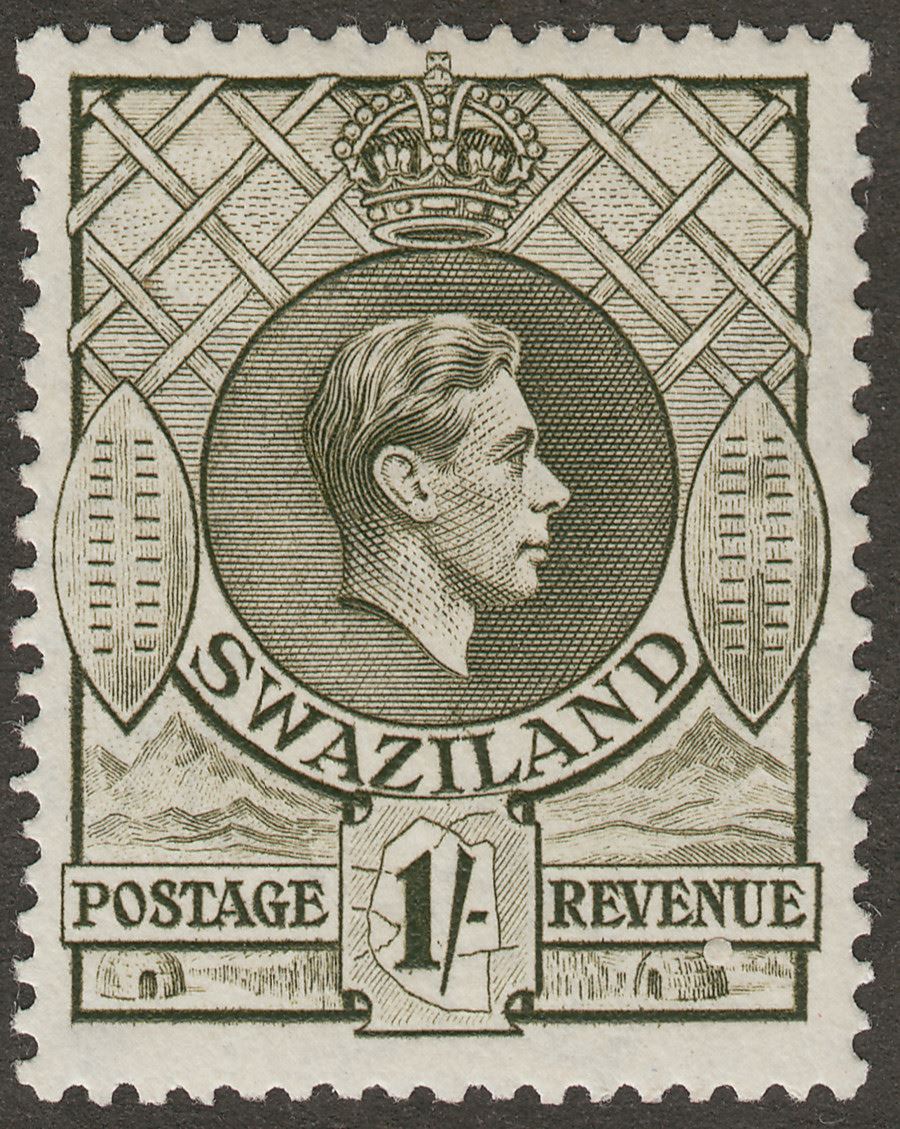 Swaziland 1940 KGVI 1sh Grey-Olive p13½x13 Mint SG35