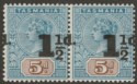 Click for more photos and details Tasmania 1904 QV 1½d Misplaced Surcharge on 5d Blue and Brown Pair Mint SG244