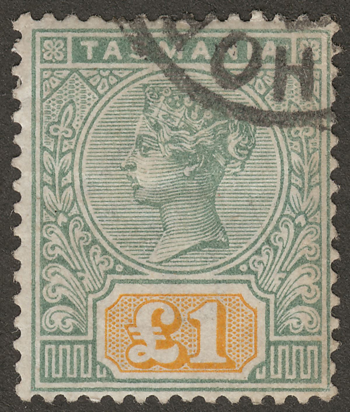 Tasmania 1897 Queen Victoria £1 Green and Yellow Used* SG225