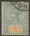 Click for more photos and details Tasmania 1897 Queen Victoria £1 Green and Yellow Used* SG225