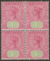 Click for more photos and details Tasmania 1892 Queen Victoria 1sh Rose and Green Block of 4 Mint SG221 cat £48