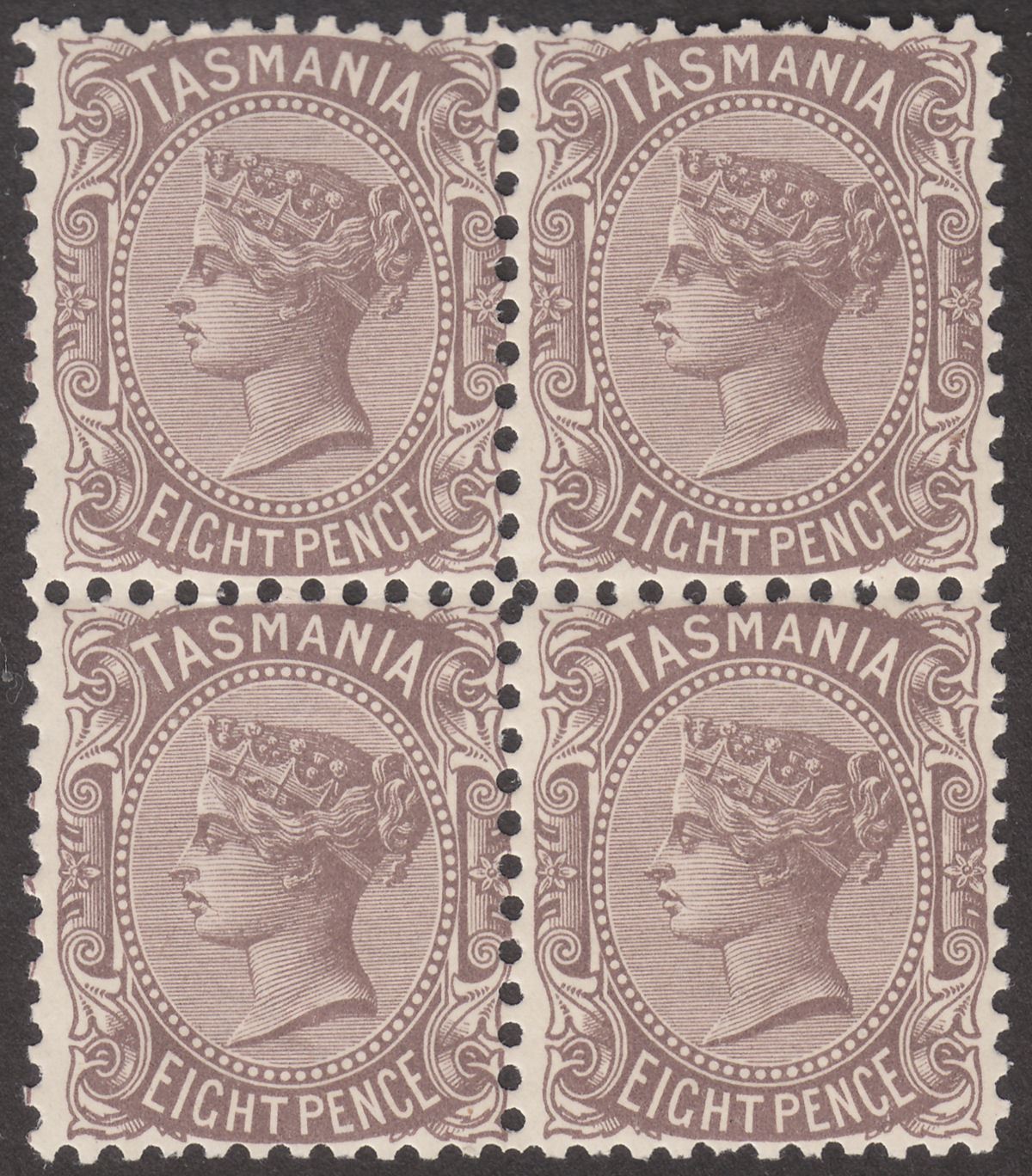 Tasmania 1907 QV 8d Purple-Brown perf 11 Block of 4 Mint SG255a cat £88