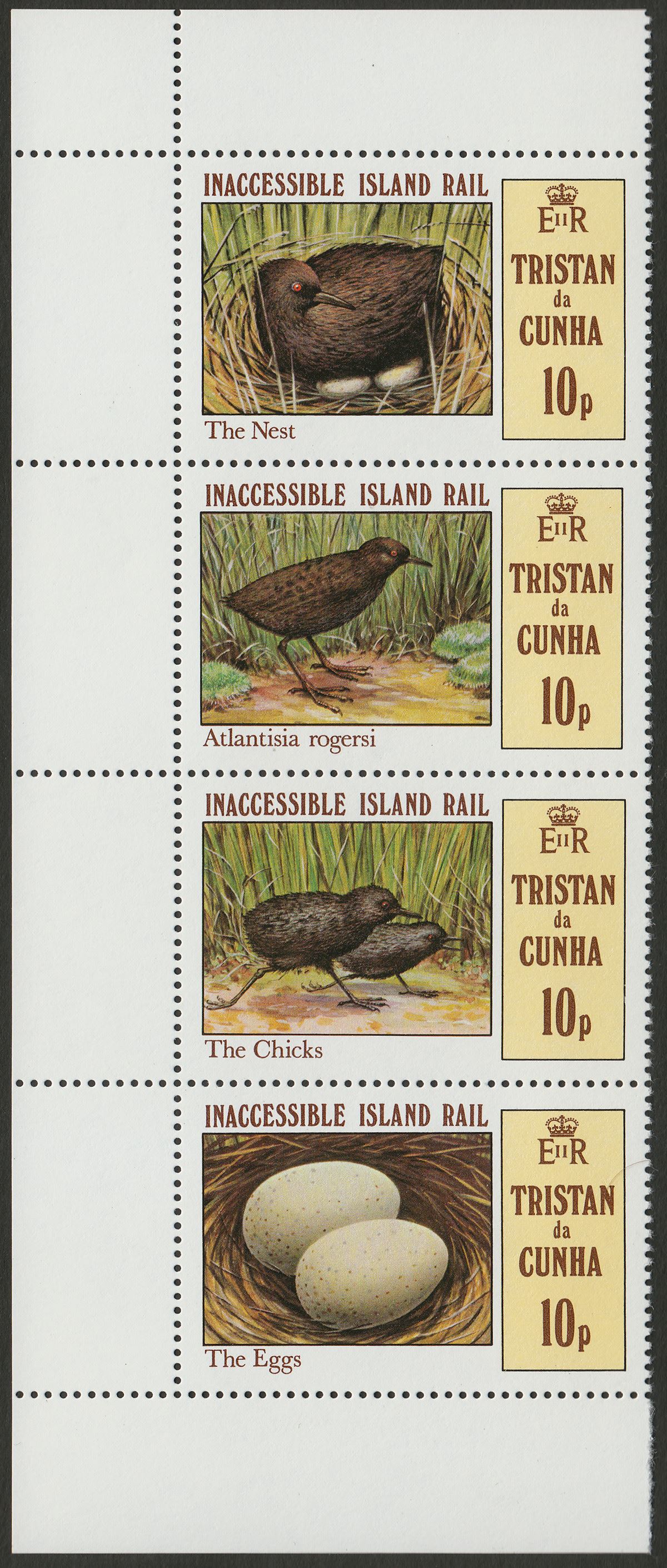 Tristan da Cunha 1981 QEII Inaccessible Rail 10p Strip wmk Inverted Mint SG315aw