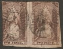 Click for more photos and details Victoria QV 1852 Queen on Throne 2d Brown Imperf Pair Used WZ XA recess?