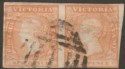 Click for more photos and details Victoria QV 1854 Woodblock 6d Dull Orange Imperforate Pair Used SG32a