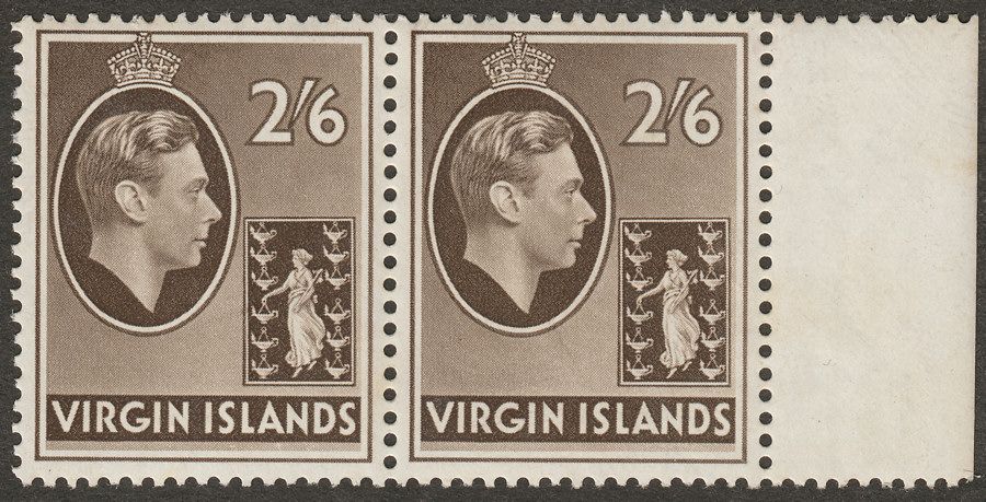 British Virgin Islands 1938 KGVI 2sh6d Sepia Chalky Marginal Pair Mint SG118