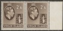 British Virgin Islands 1938 KGVI 2sh6d Sepia Chalky Marginal Pair Mint SG118