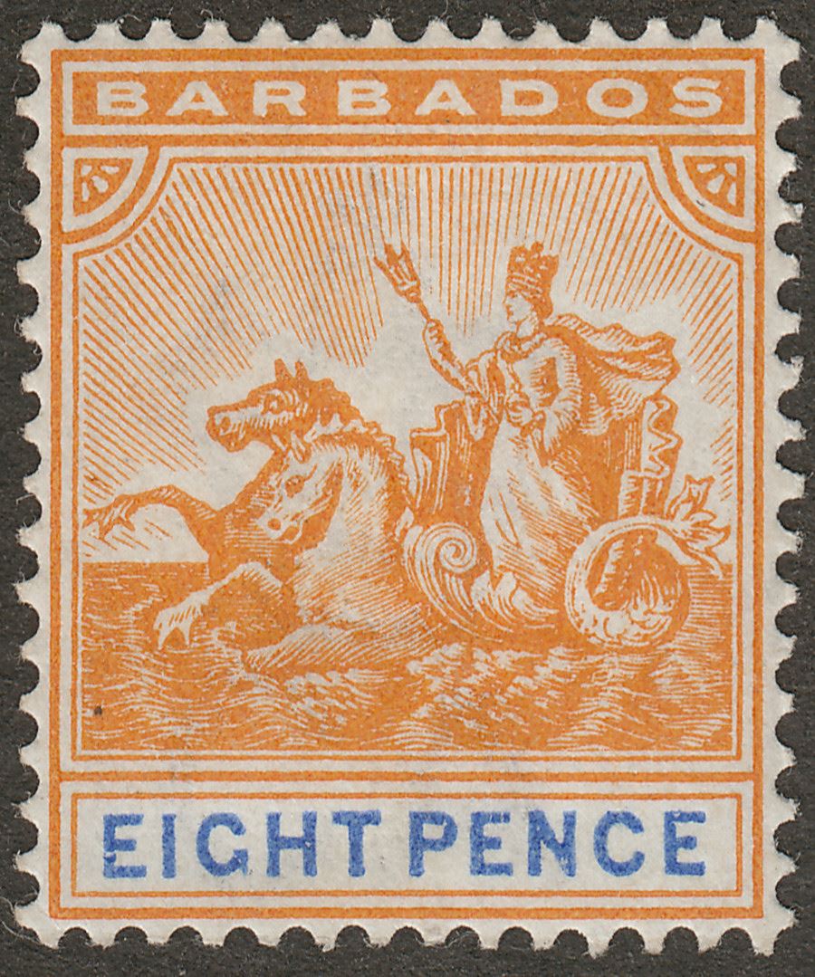 Barbados 1892 QV Seal of Colony 8d Orange and Ultramarine Mint SG112