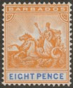 Click for more photos and details Barbados 1892 QV Seal of Colony 8d Orange and Ultramarine Mint SG112