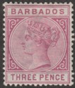Click for more photos and details Barbados 1885 QV 3d Reddish Purple Mint SG96