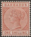 Click for more photos and details Barbados 1886 QV 1sh Chestnut Mint SG102