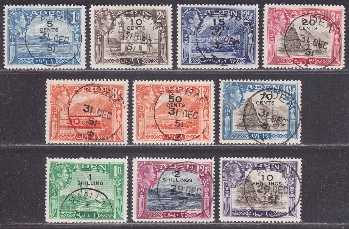 Aden 1951 King George VI Surcharge Part Set to 10sh Used