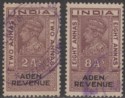 Click for more photos and details Aden 1945 KGVI Revenue 2a, 8a Purple and Black Used Fiscal