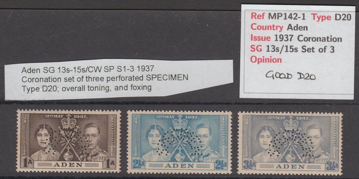 Aden 1937 KGVI Coronation SPECIMEN Perf Set Mint SG13s-15s cat £160 toned