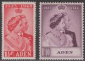 Click for more photos and details Aden 1949 KGVI Royal Silver Wedding 1½a Scarlet, 10r Mauve Mint SG30-31 cat £40