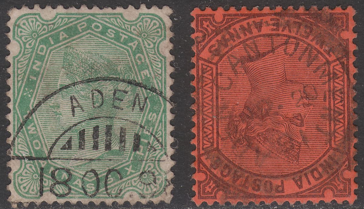 India used Aden QV 2a6p, 12a Used w ADEN / ADEN CANTONMENT Postmark SG Z55 Z59