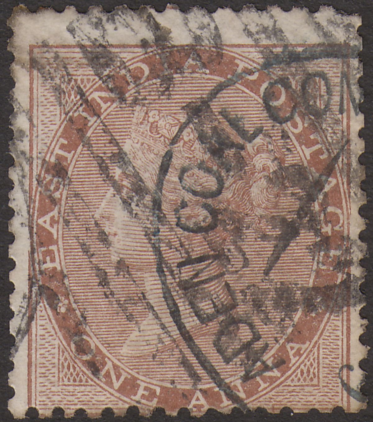 India used Aden 1856 QV 1a Used B-22 Aden Postmark + Coal Company Chop SG Z29