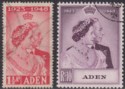 Click for more photos and details Aden 1949 KGVI Royal Silver Wedding 1½a Scarlet, 10r Mauve Used SG30-31 cat £55