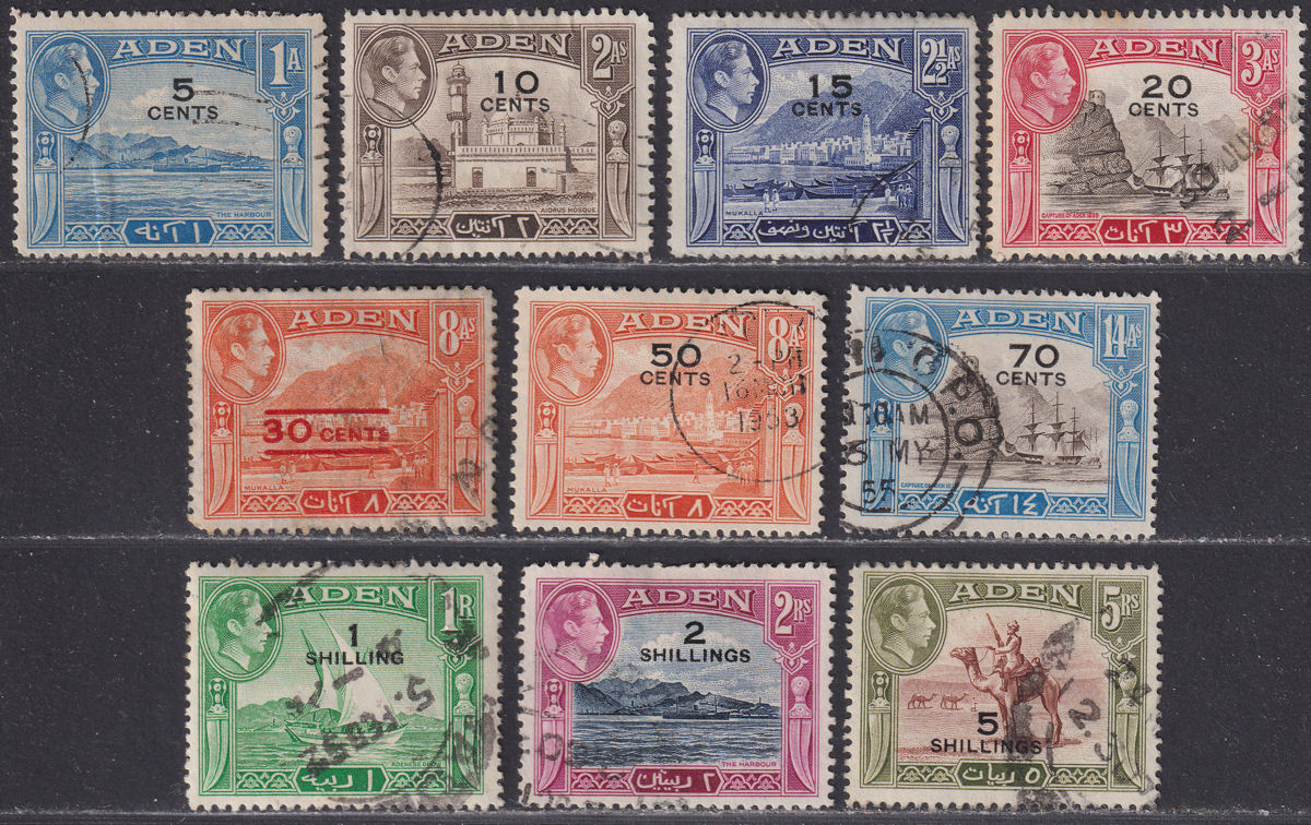 Aden 1951 King George VI Surcharge Set to 5sh Used SG36-44 cat £20