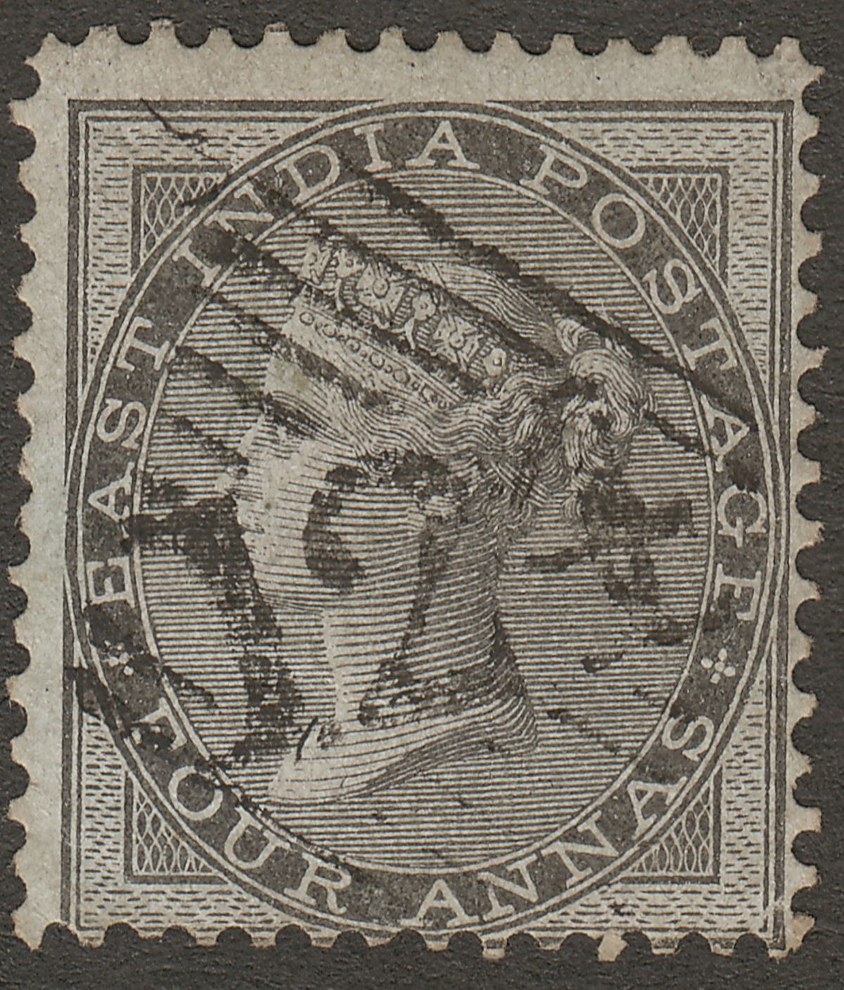 India used Aden 1855 QV 4a Black on Blue Used 124 Aden Postmark SG Z14 cat £50