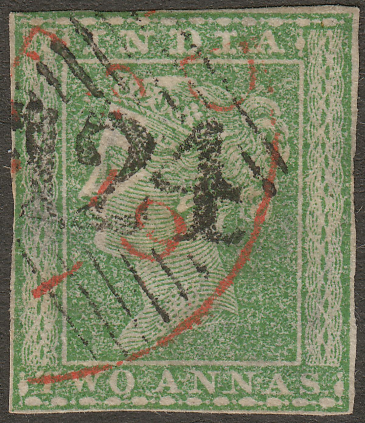 India used Aden 1854 QV 2a Green Used with 124 Aden Postmark SG Z7 cat £100