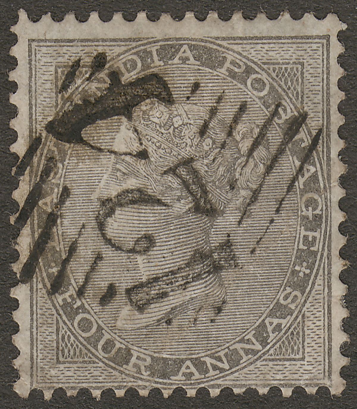 India used Aden 1856 QV 4a Grey-Black Used 124 Aden Postmark SG Z22 cat £20