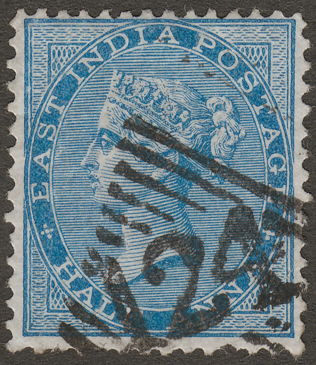 India used Aden 1866 QV ½a Blue Die II Used with 124 Aden Postmark SG Z36