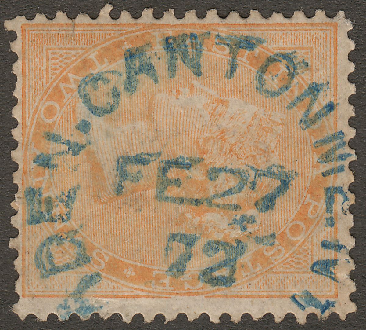 India used Aden 1872 QV 2a Used blue ADEN-CANTONMENT 124 Duplex Postmark KD7