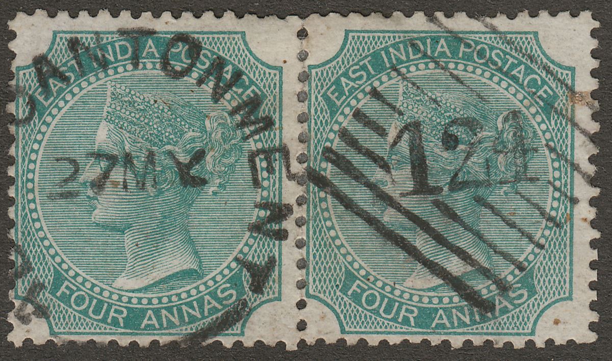 India used Aden QV 4a Green Pair Used ADEN-CANTONMENT 124 Duplex Postmark KD7