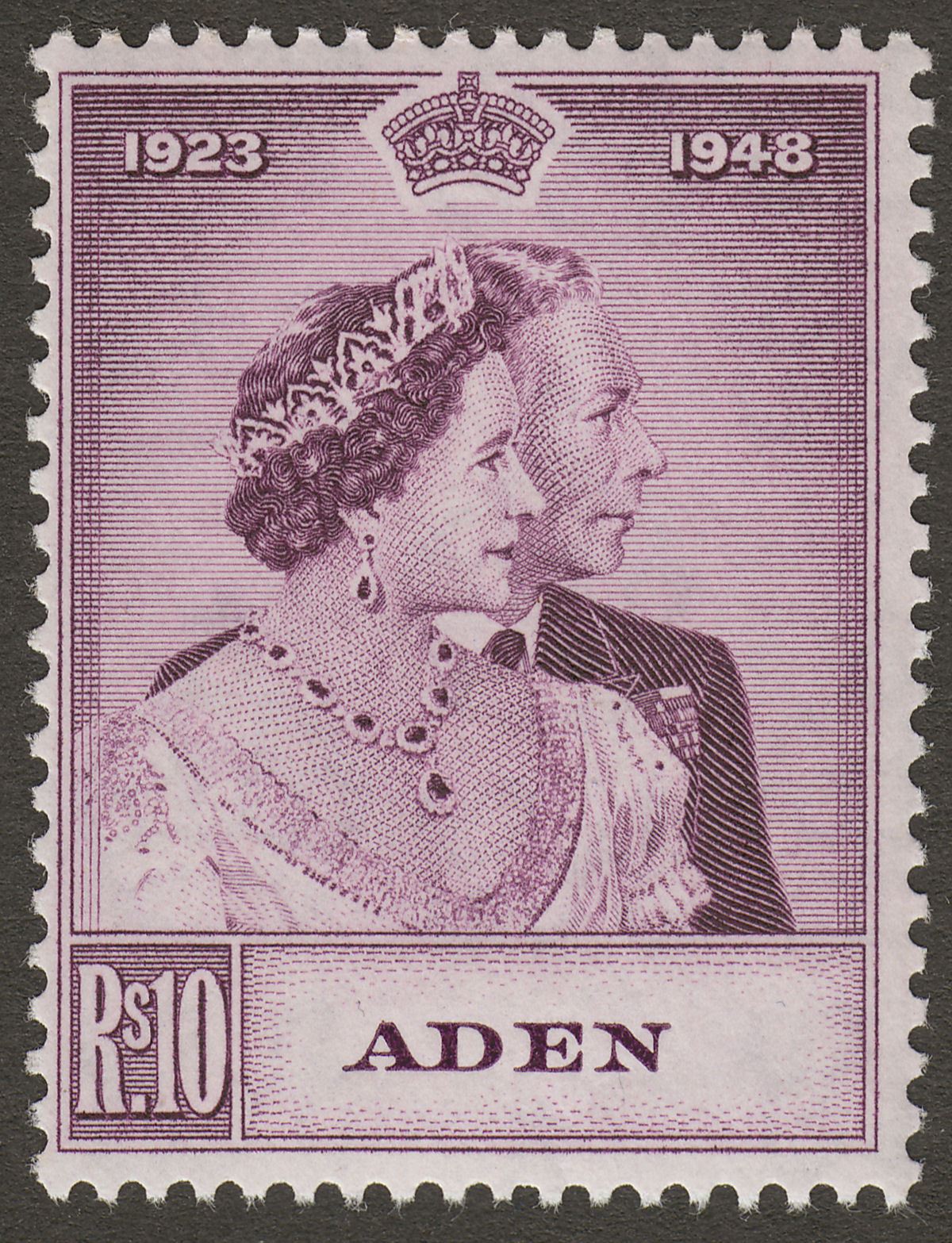 Aden 1949 KGVI Royal Silver Wedding 10r Mauve Mint SG31