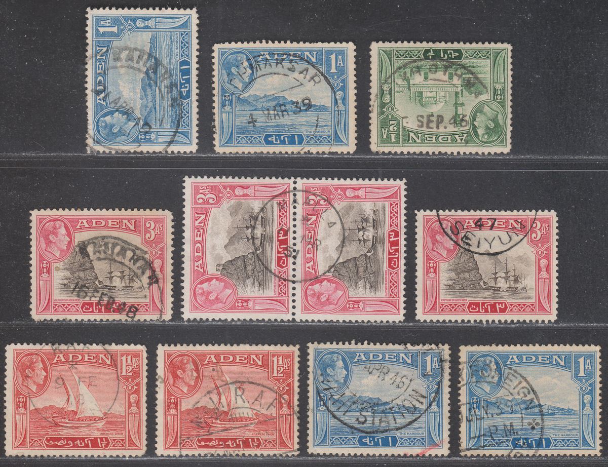Aden 1939 KGVI Selection to 3a Used KAMARAN, KHORMAKSAR, MAALLA, RAF Postmarks