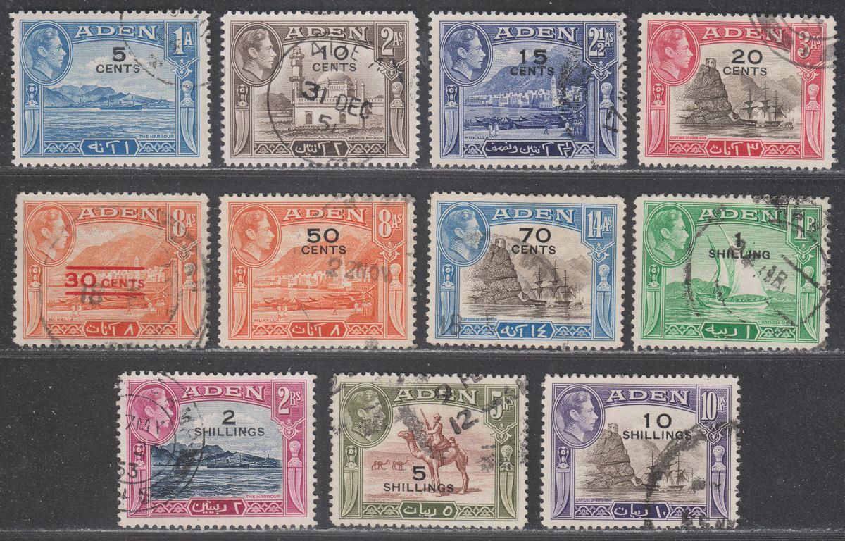 Aden 1951 King George VI Surcharge Set Used SG36-46 cat £40