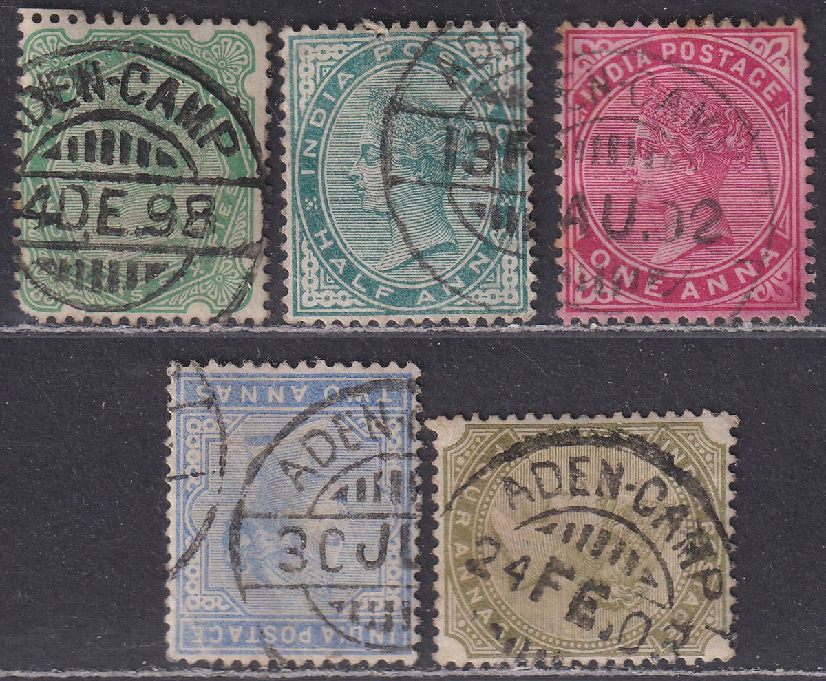 India used Aden 1882-92 QV Selection to 4a Used with ADEN-CAMP Postmarks