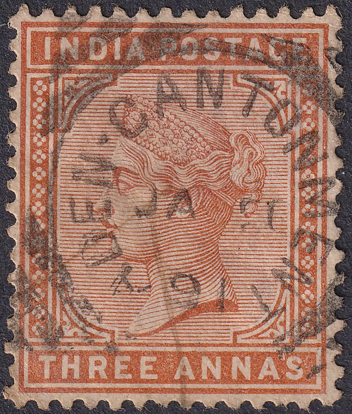 India used Aden 1891 QV 3a Brown-Orange Used Aden-Cantonment Postmark SG Z51