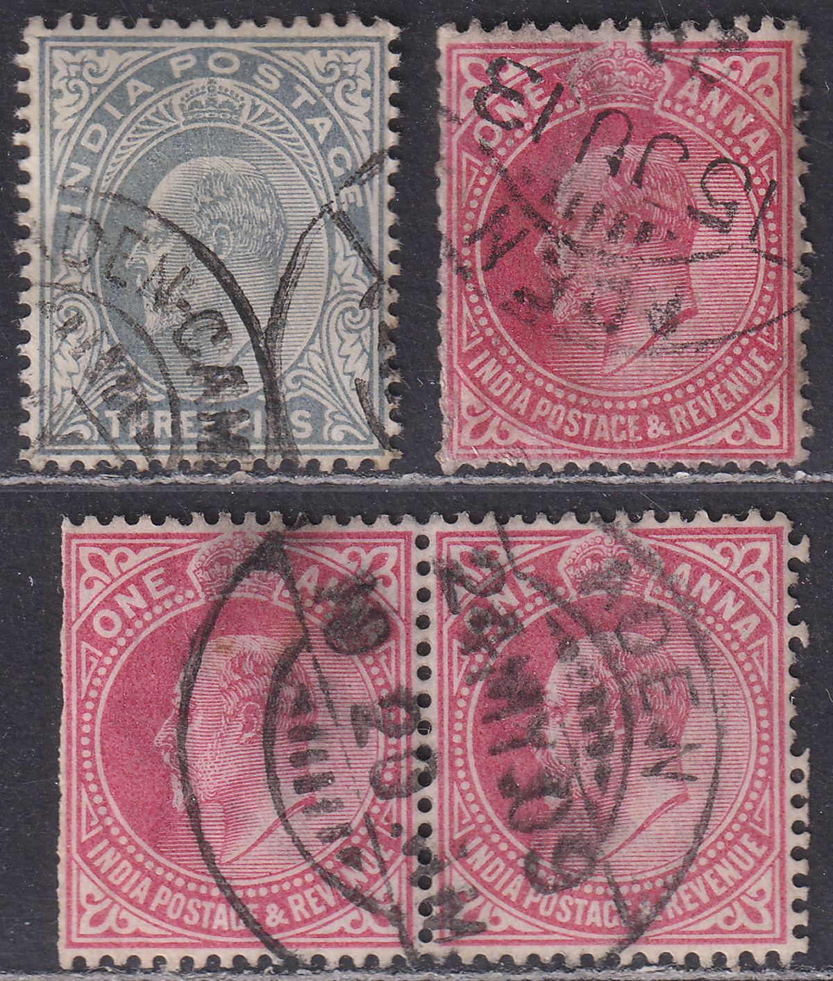 India used Aden 1902-07 KEVII 3p, 1a Used with ADEN Postmarks