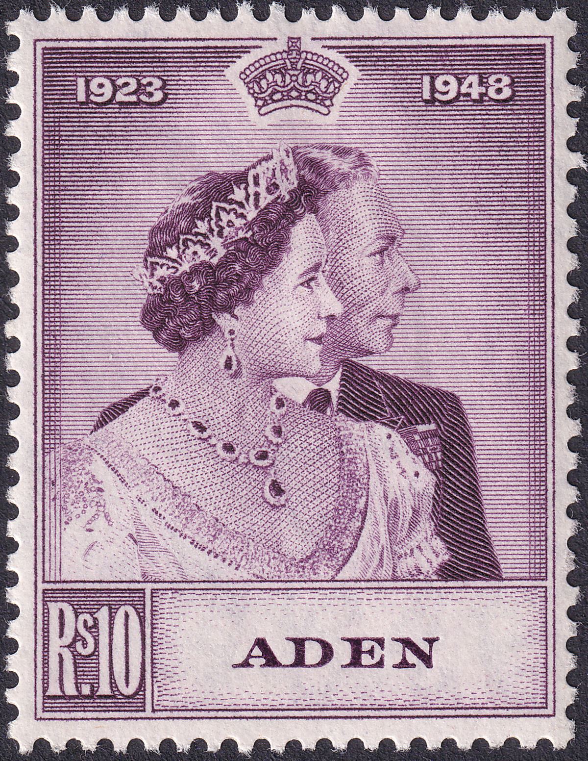 Aden 1949 KGVI Royal Silver Wedding 10r Mauve Mint SG31 cat £40