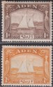 Click for more photos and details Aden 1937 KGVI Dhow 1r Brown, 2r Yellow Mint SG9-10 cat £180 FAULTY
