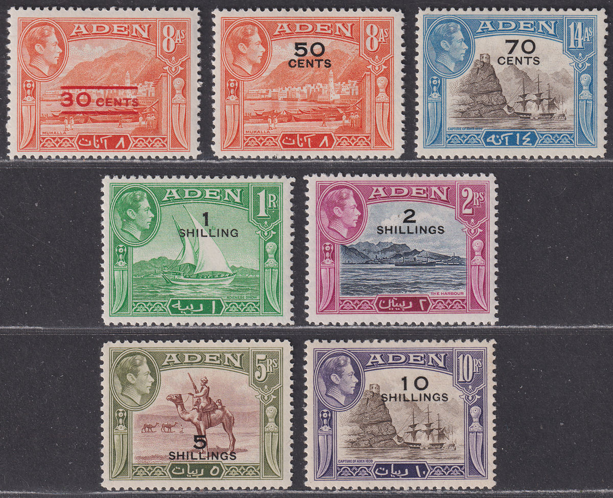 Aden 1951 King George VI Surcharge Part Set to 10sh Mint cat £90