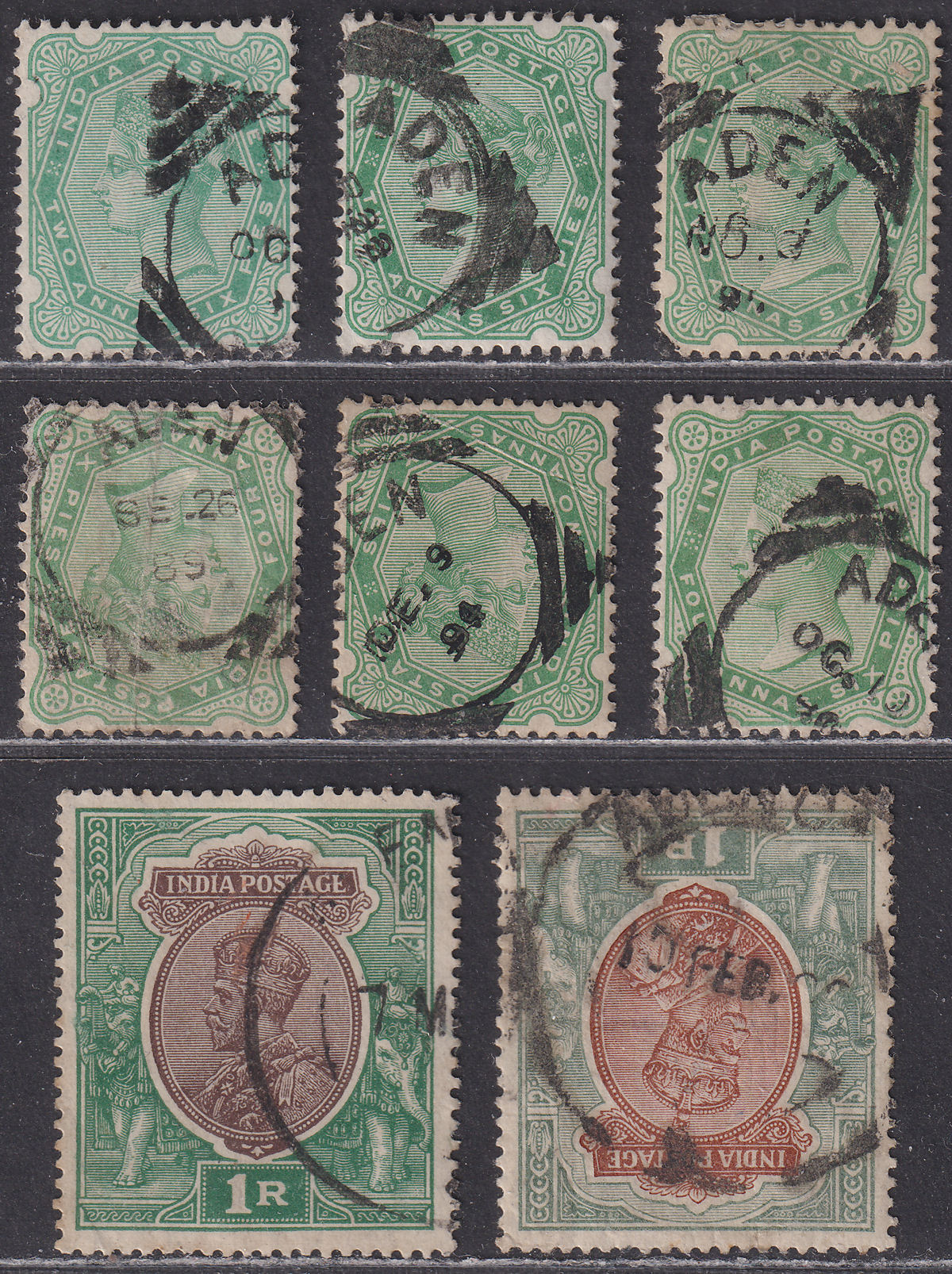 India used Aden QV-KGV Selection to 1r Used with ADEN Postmarks