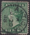 Click for more photos and details Antigua 1884 QV wmk CA 6d Deep Green Used SG29 cat £130