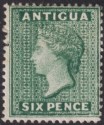 Click for more photos and details Antigua 1884 QV wmk CA 6d Deep Green Mint SG29 cat £60 DAMAGED
