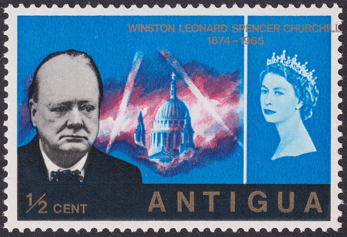 Antigua 1966 QEII Churchill ½c New Blue Gold Value Offset Mint SG170var