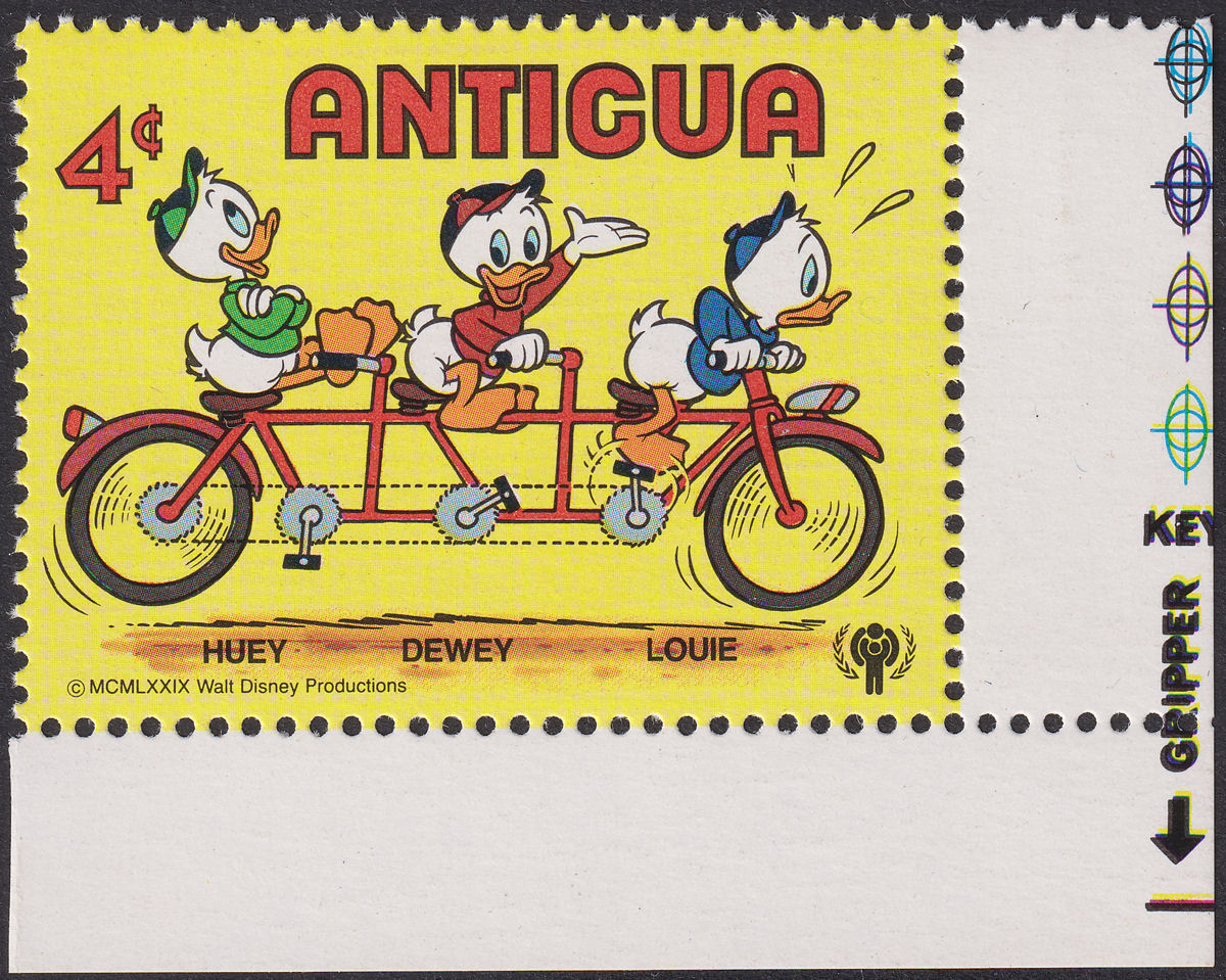 Antigua 1980 QEII Disney Year of the Child 4c Offset on Reverse UM Mint SG641var