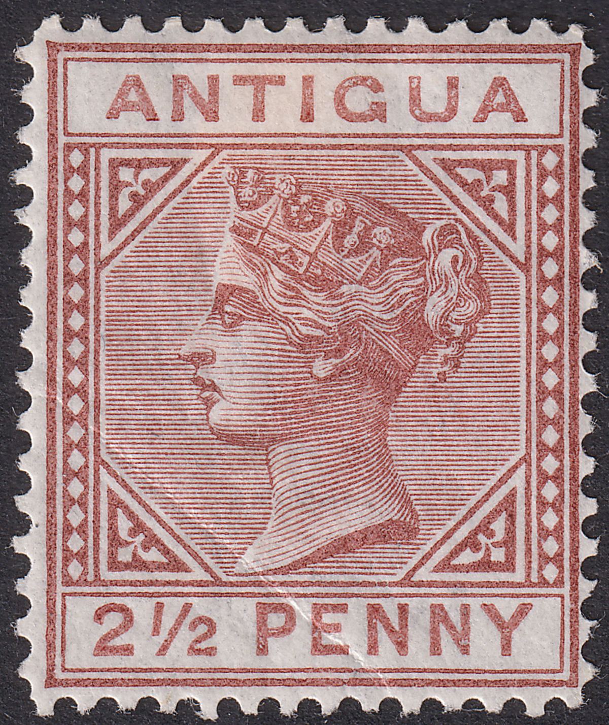 Antigua 1879 QV wmk CC 2½d Red-Brown Mint SG19 cat £550 with crease