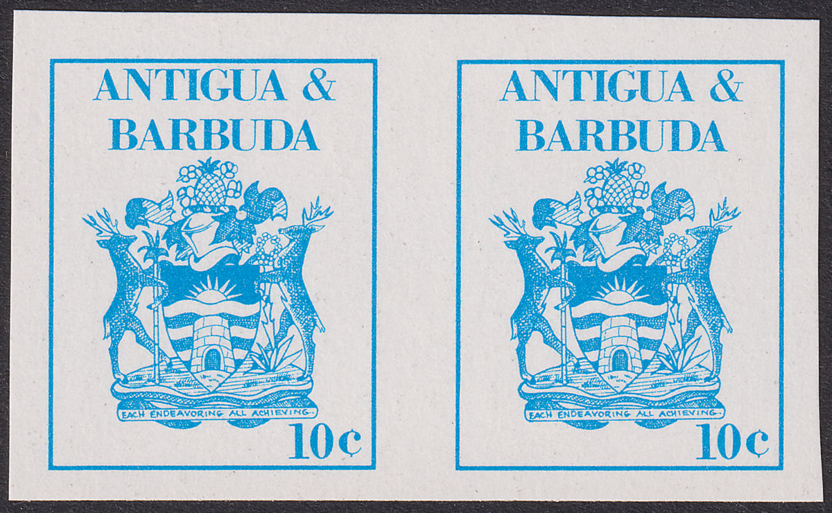 Antigua Barbuda 1986 Coil Stamp 10c Blue Imperforate Pair Mint SG1070P
