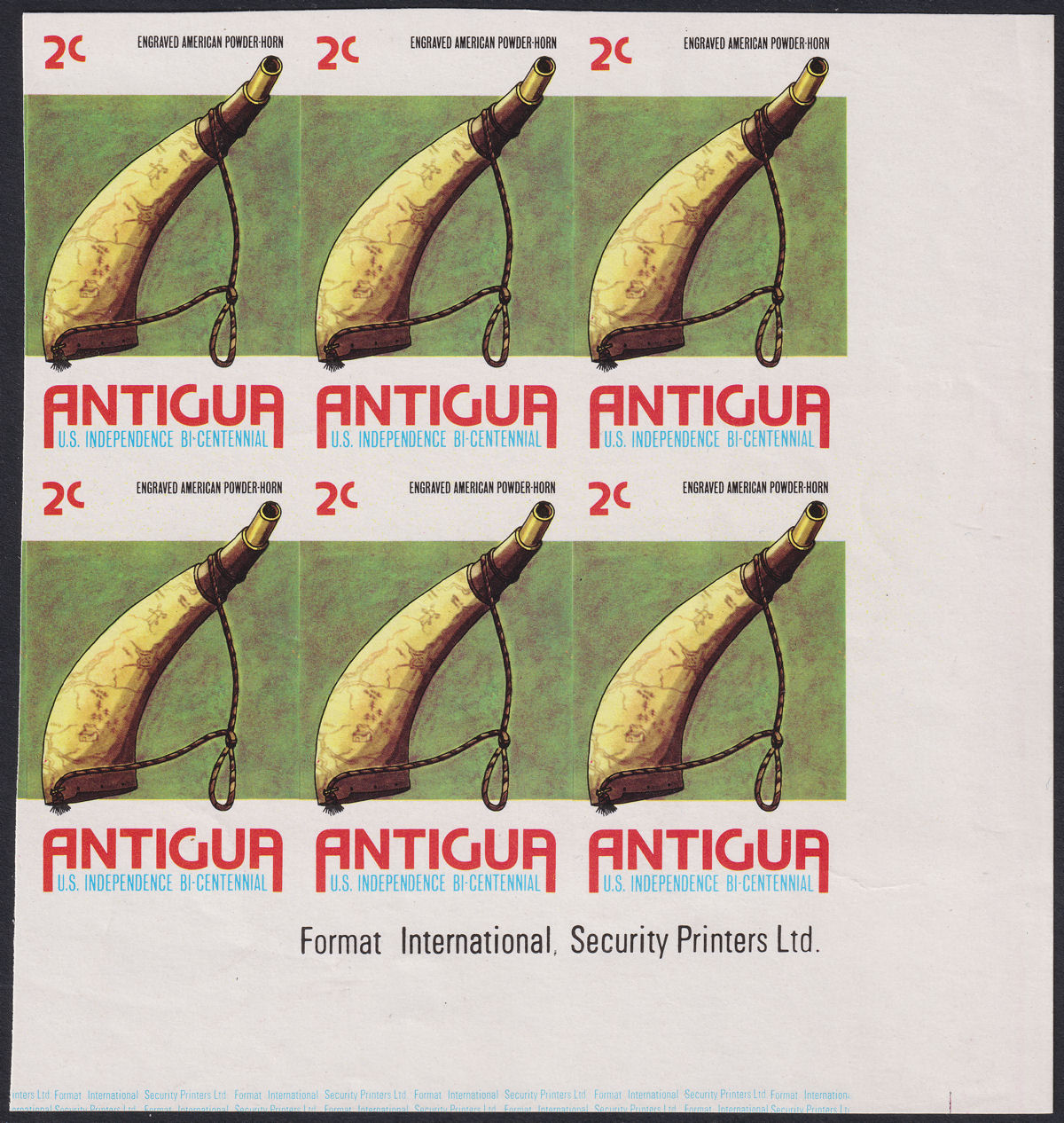 Antigua 1976 American Revolution 2c Imperforate Block of 6 Mint SG489a cat £320+