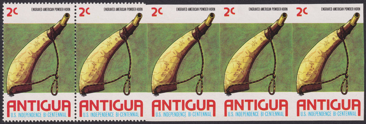 Antigua 1976 American Revolution 2c Imperforate Strip of 5 Mint SG489a cat £320+